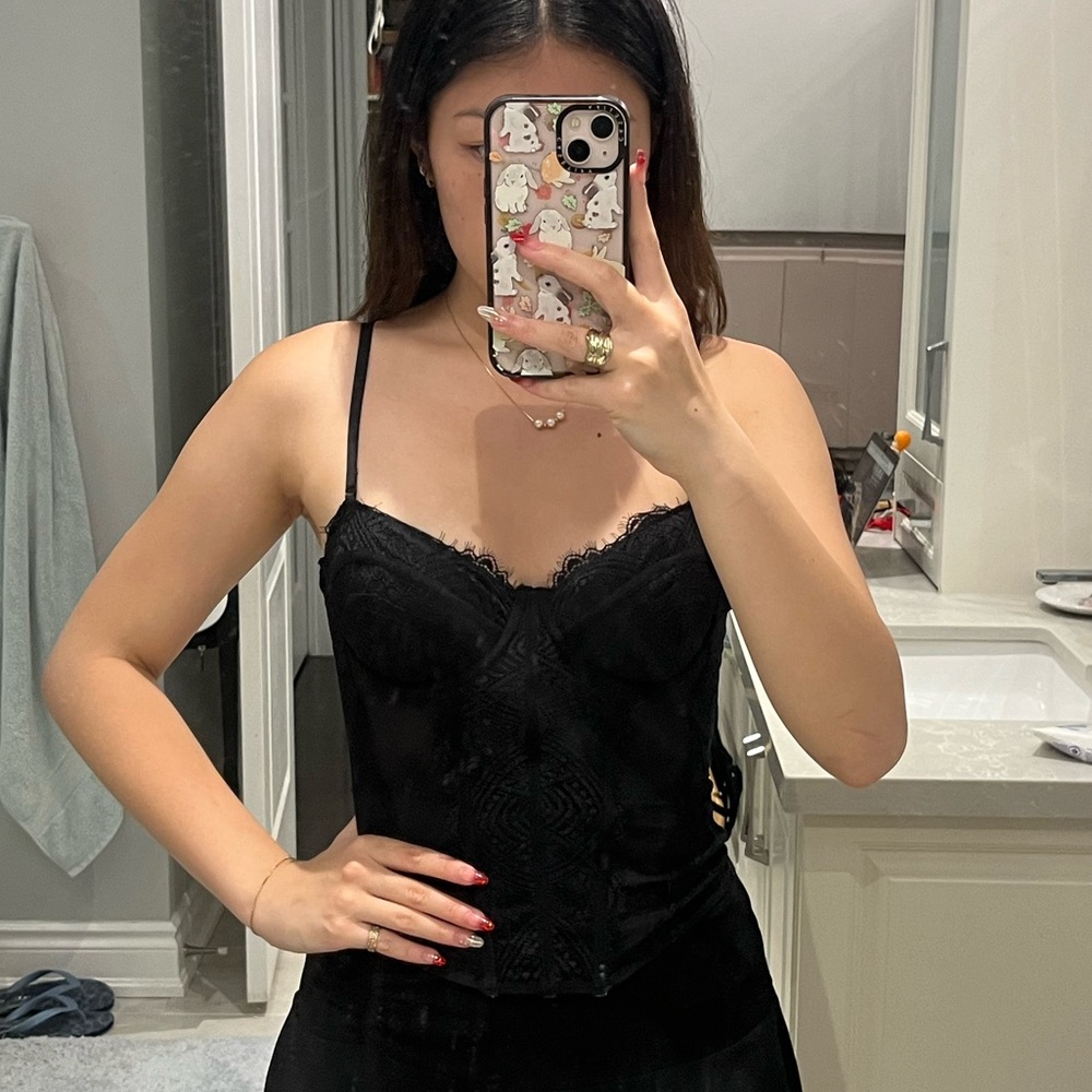 GARAGE black floral lace corset top